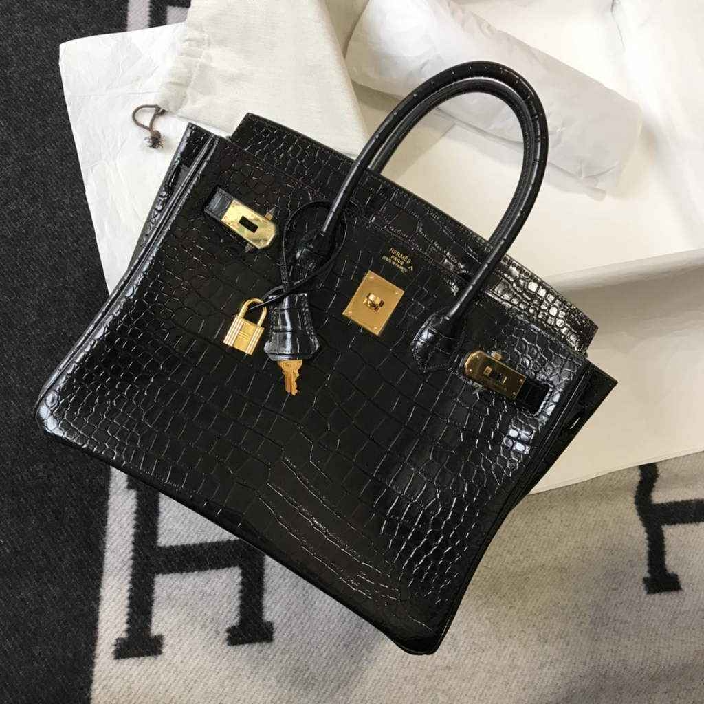Hermès Birkin Bag 30cm Black Crocodile Leather Gold Hardware