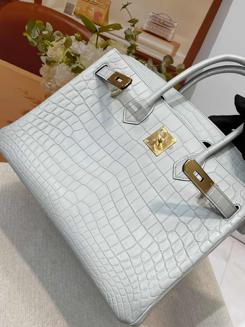 Hermès Birkin Bag 30cm Gray Crocodile Leather Gold Hardware H8890