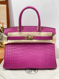 Hermès Birkin Bag 30cm Plum Crocodile Leather Gold Hardware H8883