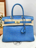 Hermès Birkin Bag 30cm Blue Crocodile Leather Gold Hardware H8884