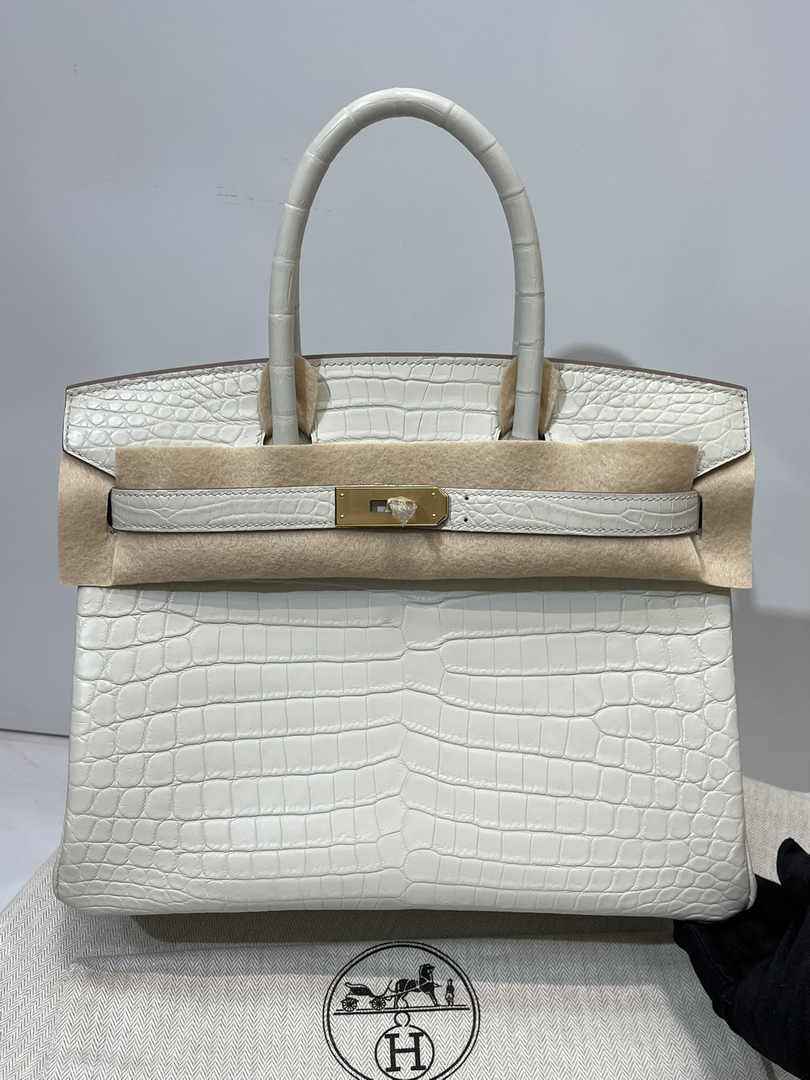 Hermès Birkin Bag 30cm White Crocodile Leather Gold Hardware H8882