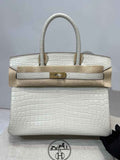 Hermès Birkin Bag 30cm White Crocodile Leather Gold Hardware H8882