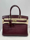 Hermès Birkin Bag 30cm Wine Red Crocodile Leather Gold Hardware H8888
