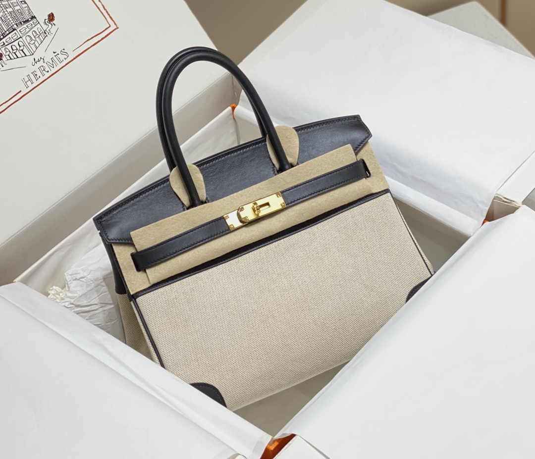 Hermès Birkin Bag 30cm Black Swift Leather Canvas Gold Hardware