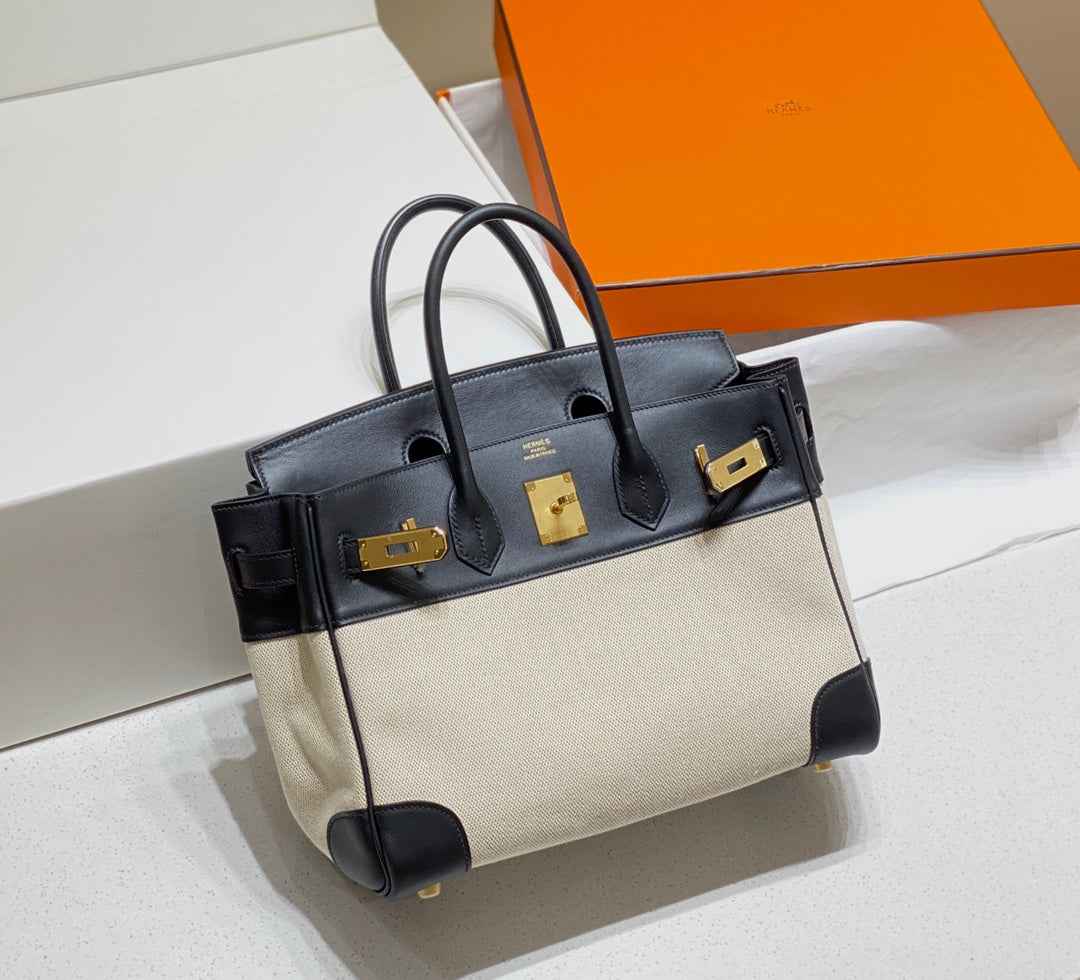 Hermès Birkin Bag 30cm Black Swift Leather Canvas Gold Hardware