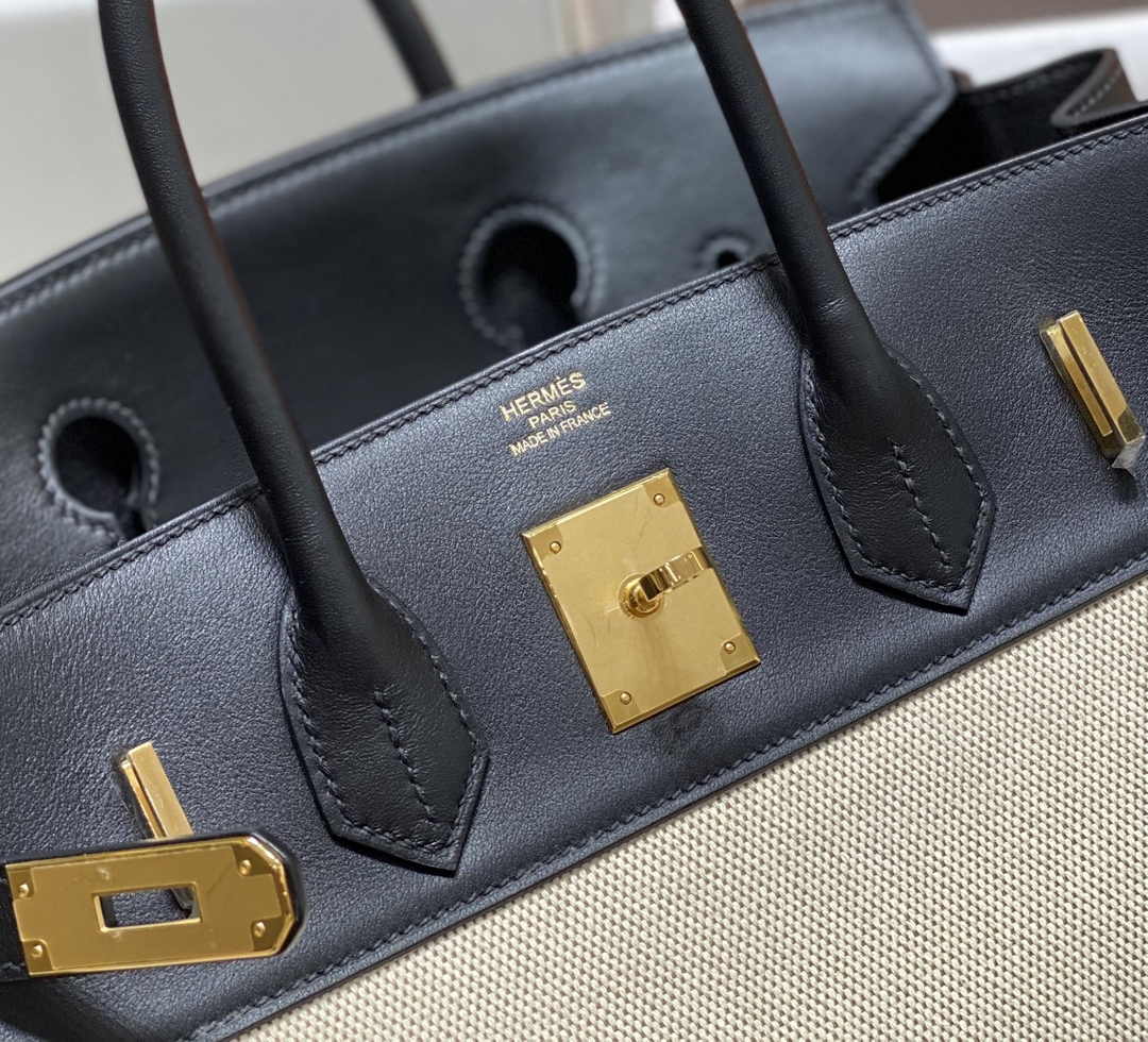 Hermès Birkin Bag 30cm Black Swift Leather Canvas Gold Hardware
