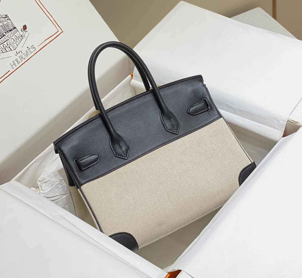 Hermès Birkin Bag 30cm Black Swift Leather Canvas Gold Hardware