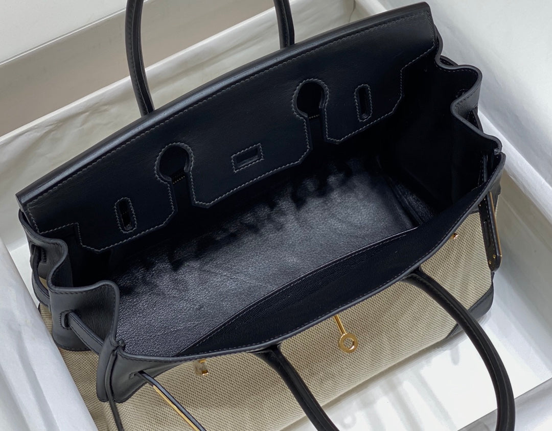 Hermès Birkin Bag 30cm Black Swift Leather Canvas Gold Hardware