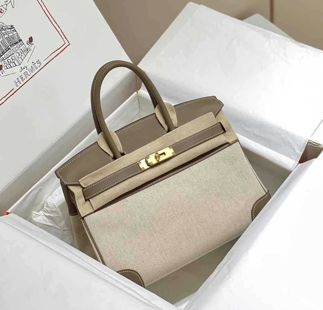 Hermès Birkin Bag 30cm Gray Swift Leather Canvas Gold Hardware