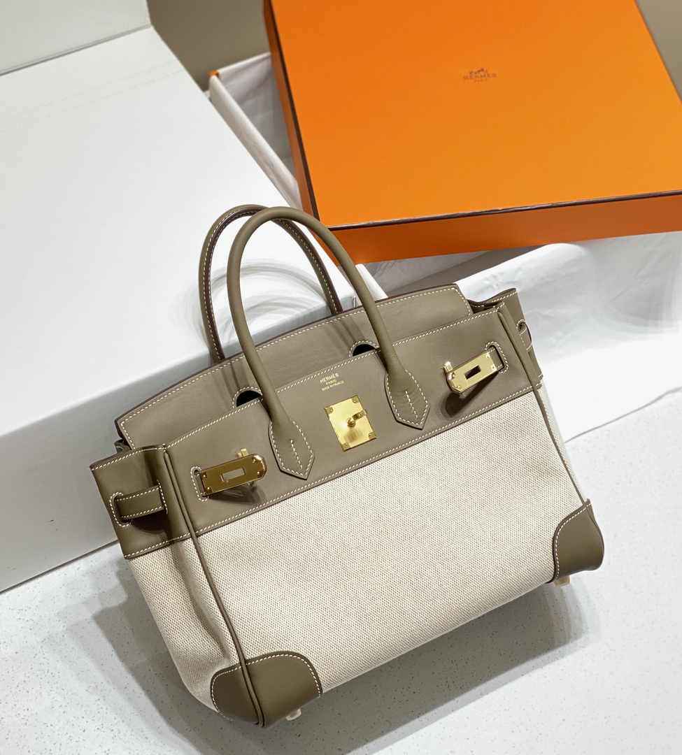 Hermès Birkin Bag 30cm Gray Swift Leather Canvas Gold Hardware