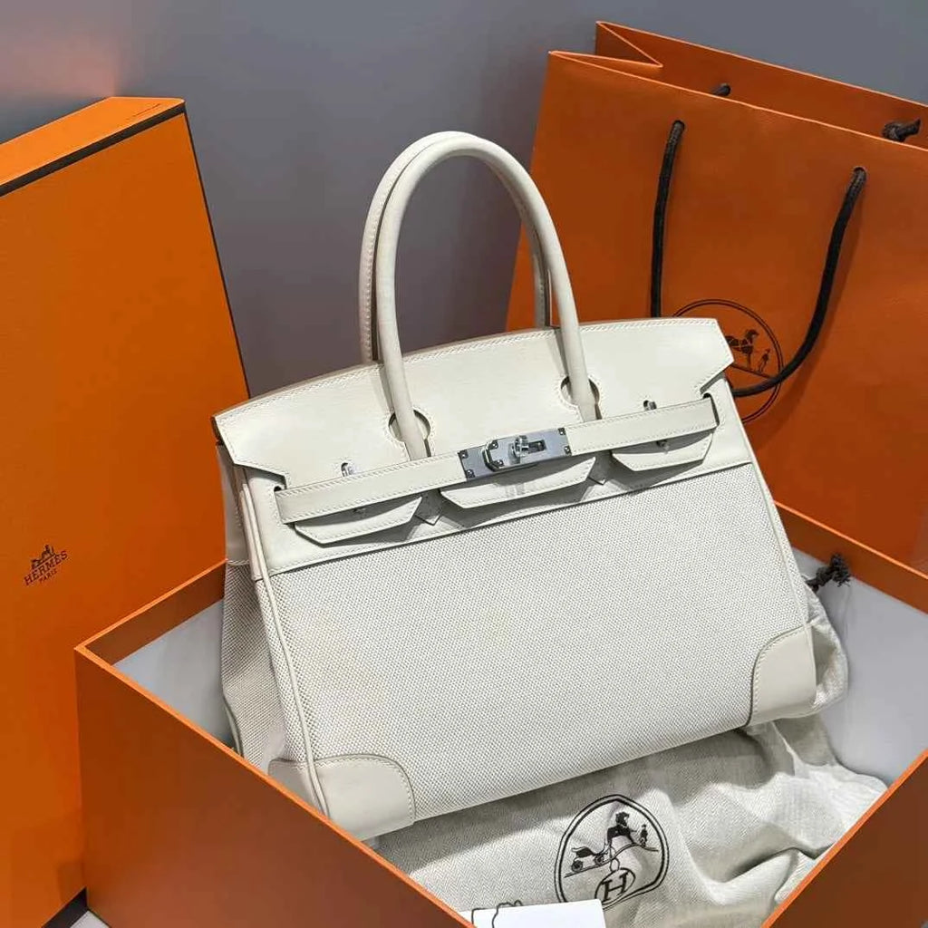 Hermès Birkin Bag 30cm White Swift Leather Canvas Silver Hardware