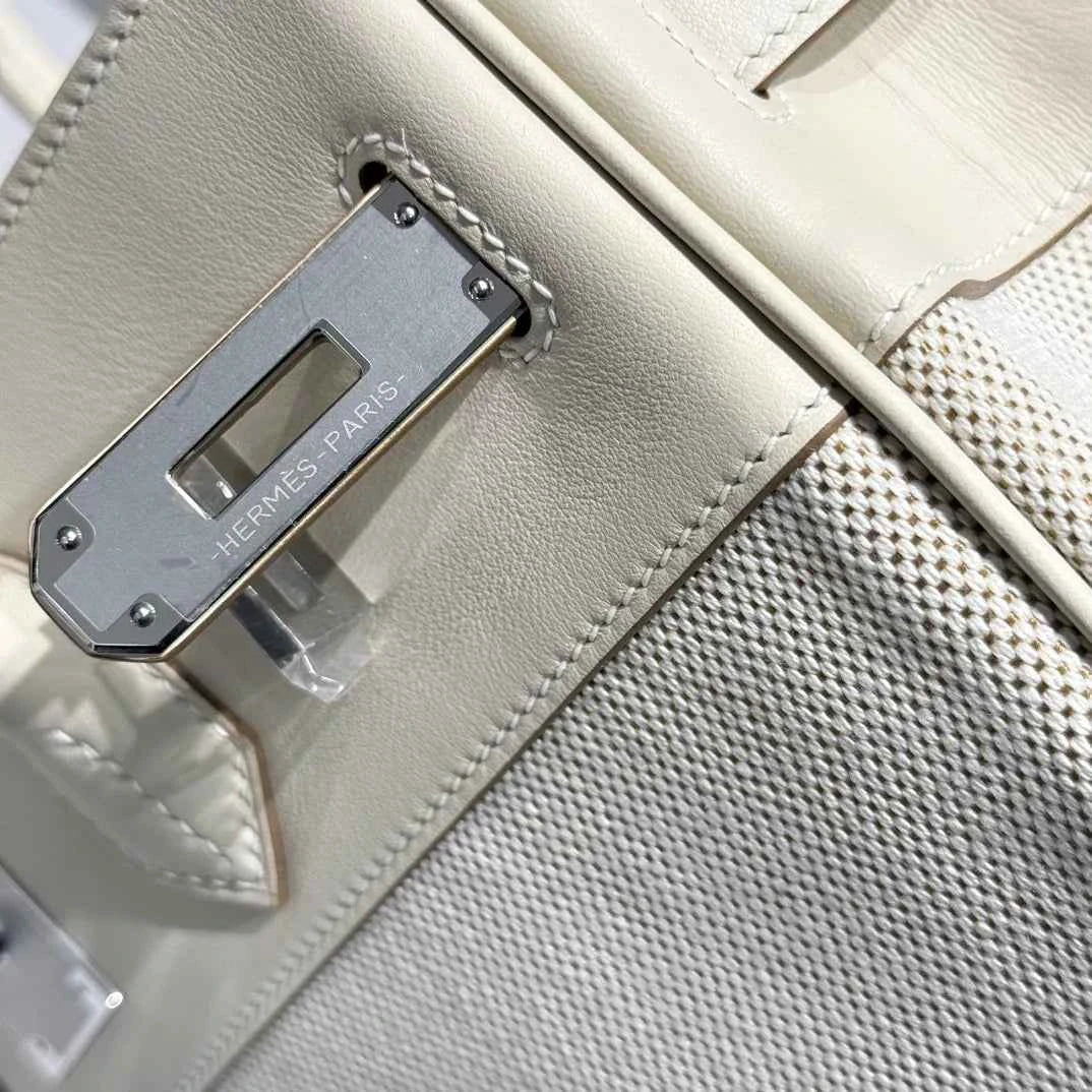 Hermès Birkin Bag 30cm White Swift Leather Canvas Silver Hardware