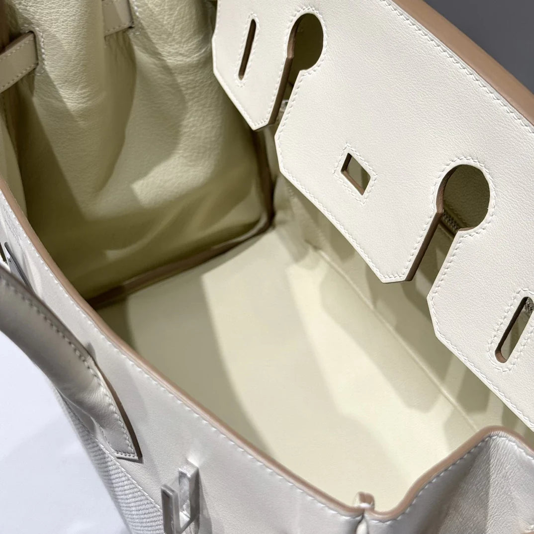 Hermès Birkin Bag 30cm White Swift Leather Canvas Silver Hardware
