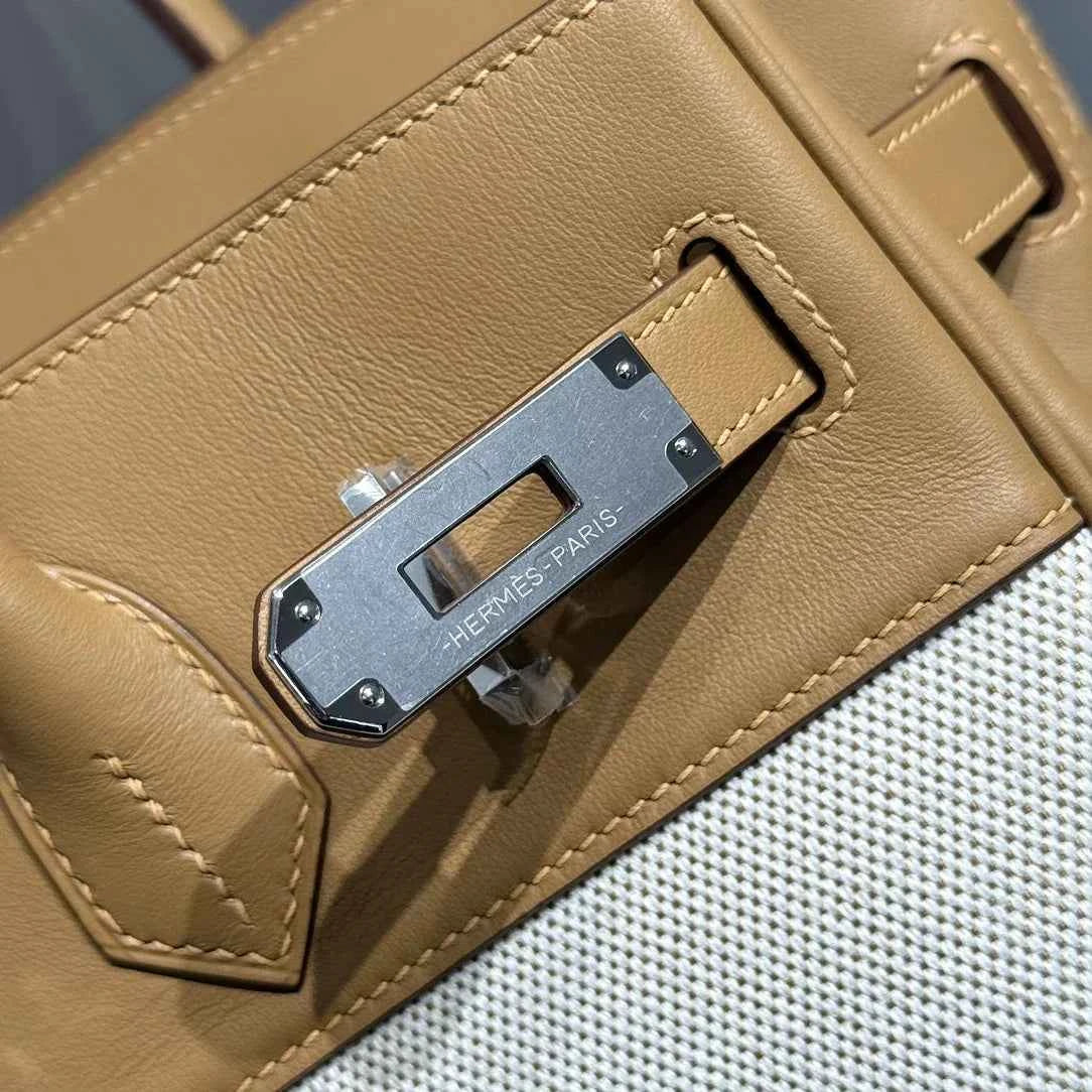 Hermès Birkin Bag 30cm Apricot Swift Leather Canvas Silver Hardware