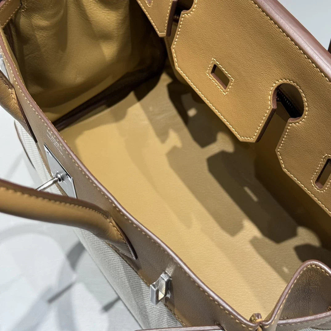 Hermès Birkin Bag 30cm Apricot Swift Leather Canvas Silver Hardware