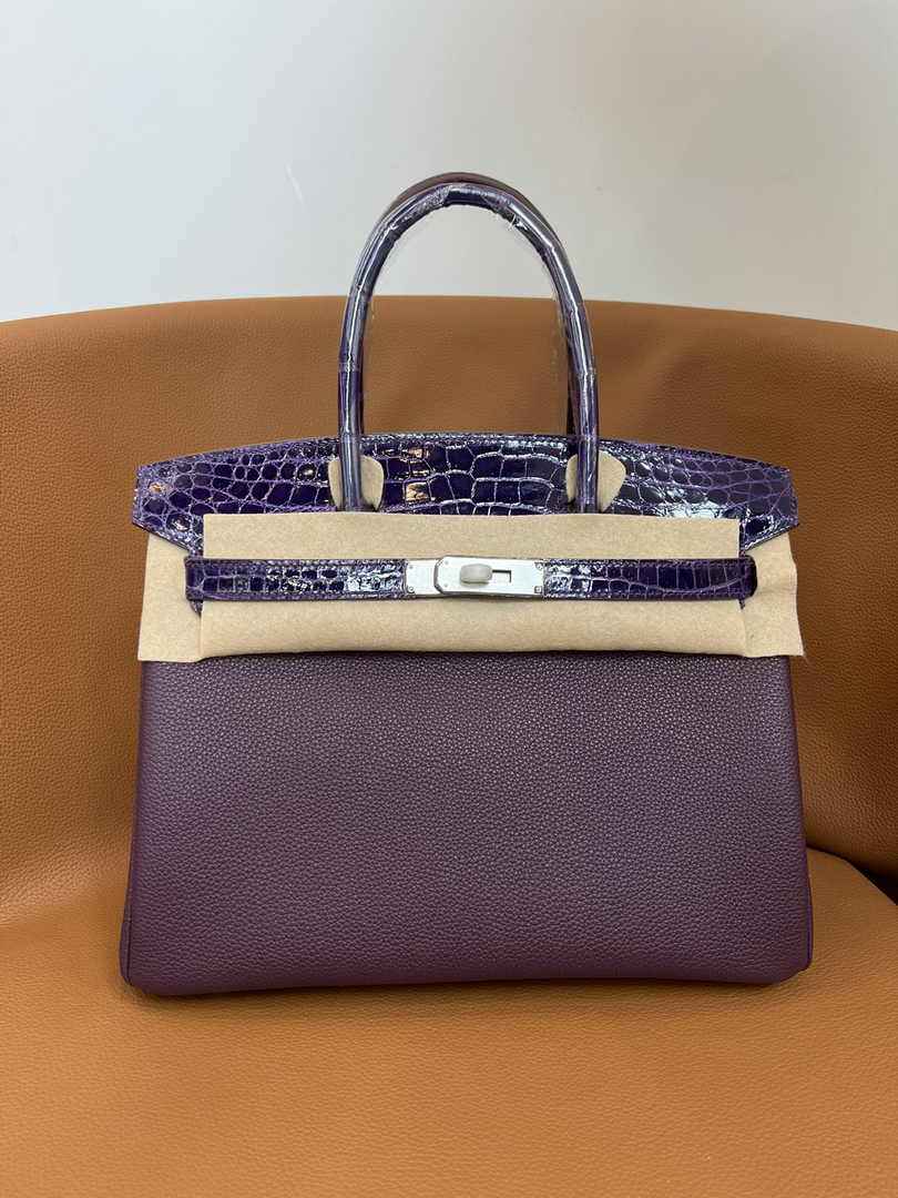 Hermès Birkin Bag Purple Crocodile Togo Gold Hardware H8604