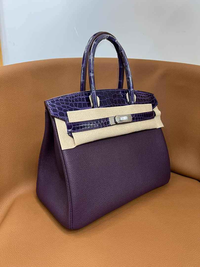 Hermès Birkin Bag Purple Crocodile Togo Gold Hardware H8604