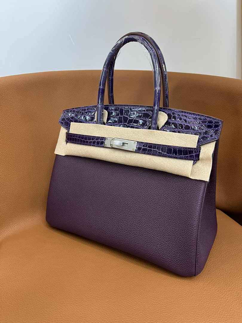Hermès Birkin Bag Purple Crocodile Togo Gold Hardware H8604