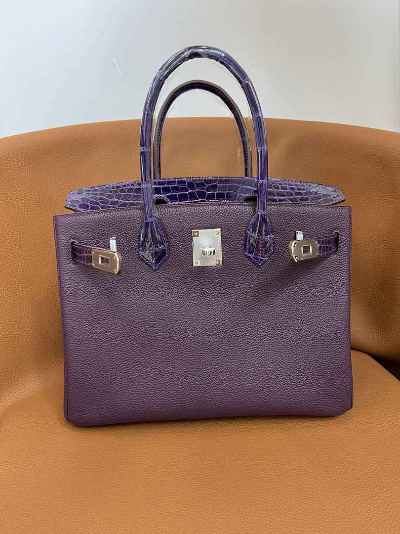 Hermès Birkin Bag Purple Crocodile Togo Gold Hardware H8604