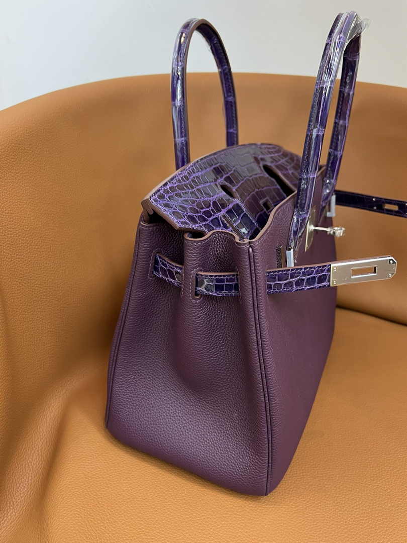 Hermès Birkin Bag Purple Crocodile Togo Gold Hardware H8604