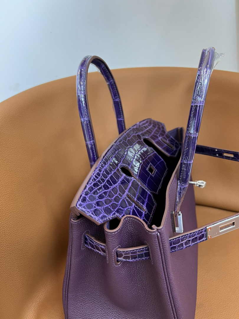 Hermès Birkin Bag Purple Crocodile Togo Gold Hardware H8604