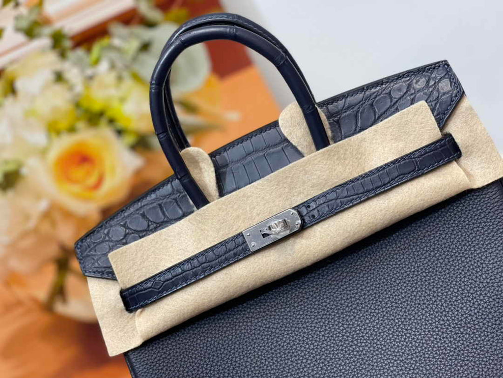 Hermès Birkin Bag Black Crocodile Togo Silver Hardware H8601