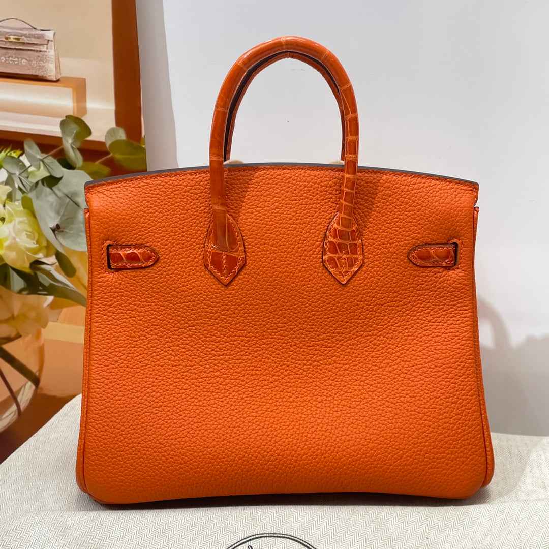 Hermès Birkin Bag Orange Crocodile Togo Gold Hardware H8607