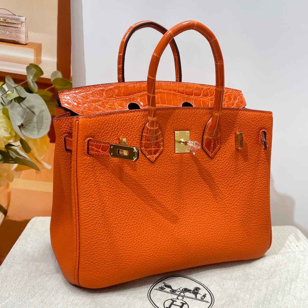 Hermès Birkin Bag Orange Crocodile Togo Gold Hardware H8607