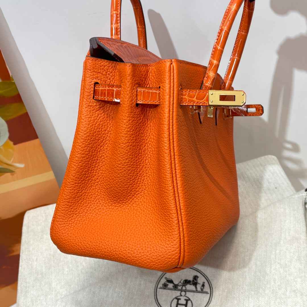 Hermès Birkin Bag Orange Crocodile Togo Gold Hardware H8607