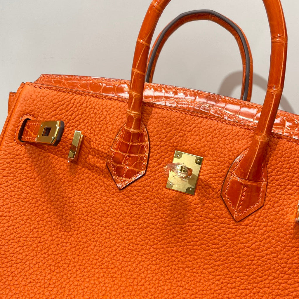 Hermès Birkin Bag Orange Crocodile Togo Gold Hardware H8607