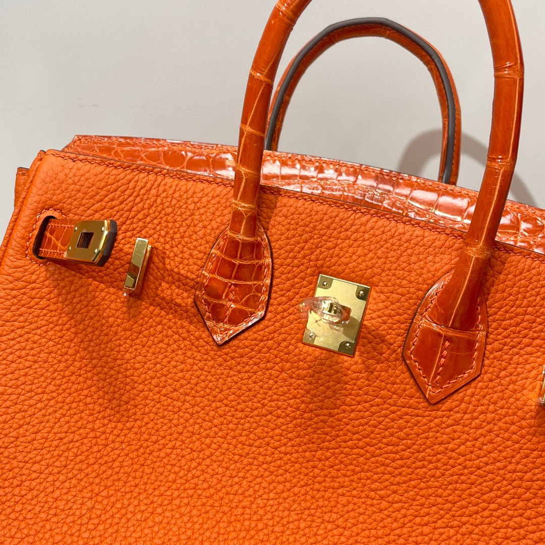Hermès Birkin Bag Orange Crocodile Togo Gold Hardware H8607