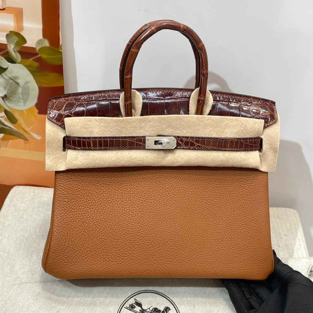Hermès Birkin Bag Camel Crocodile Togo Gold Hardware H8608