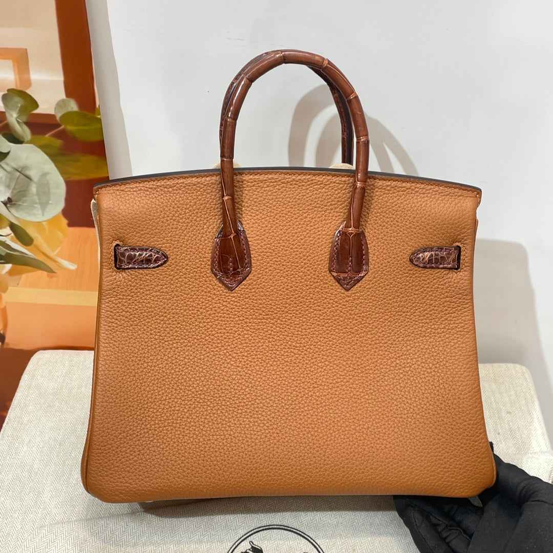Hermès Birkin Bag Camel Crocodile Togo Gold Hardware H8608