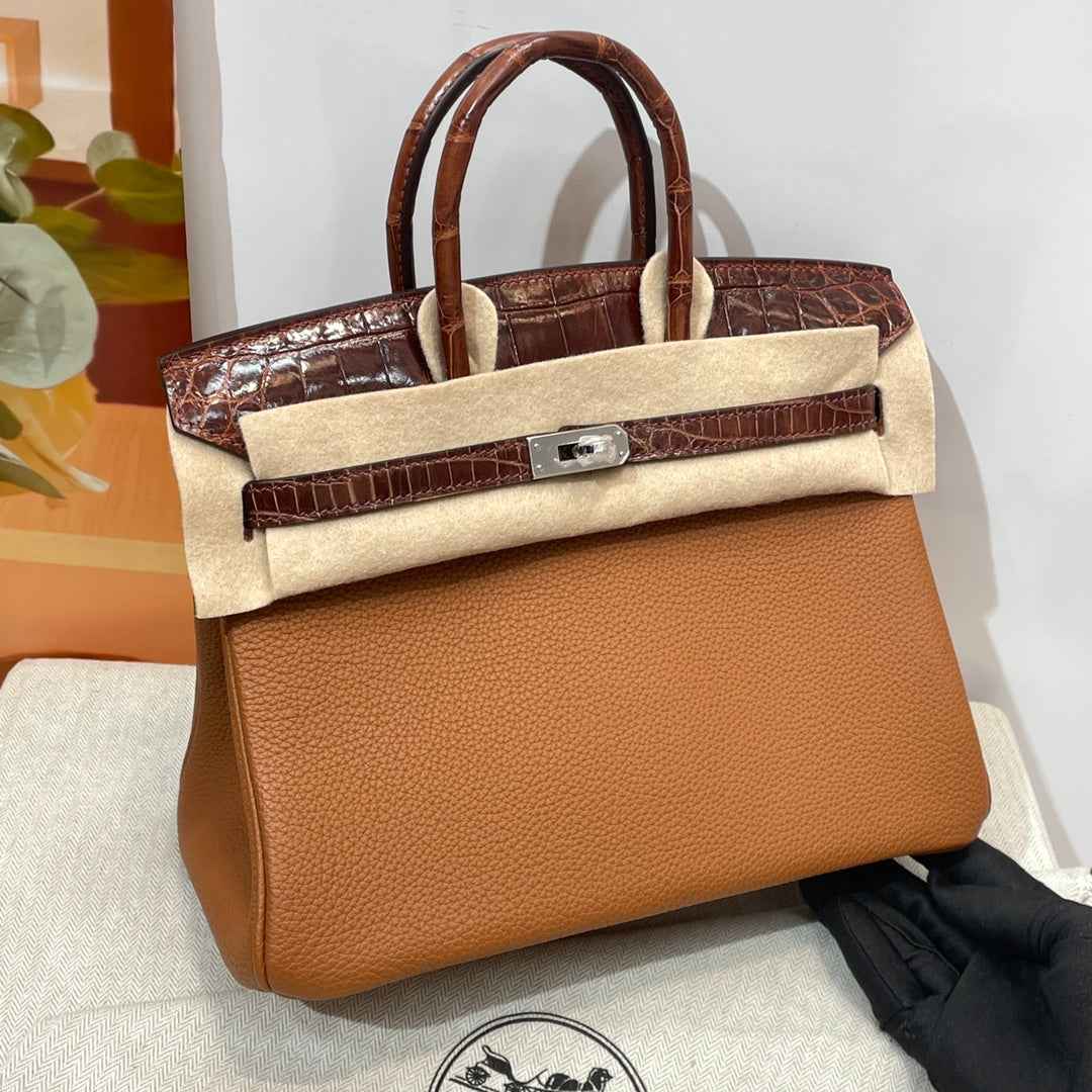 Hermès Birkin Bag Camel Crocodile Togo Gold Hardware H8608