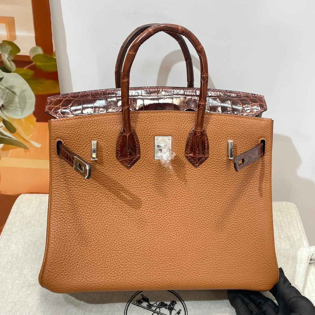 Hermès Birkin Bag Camel Crocodile Togo Gold Hardware H8608