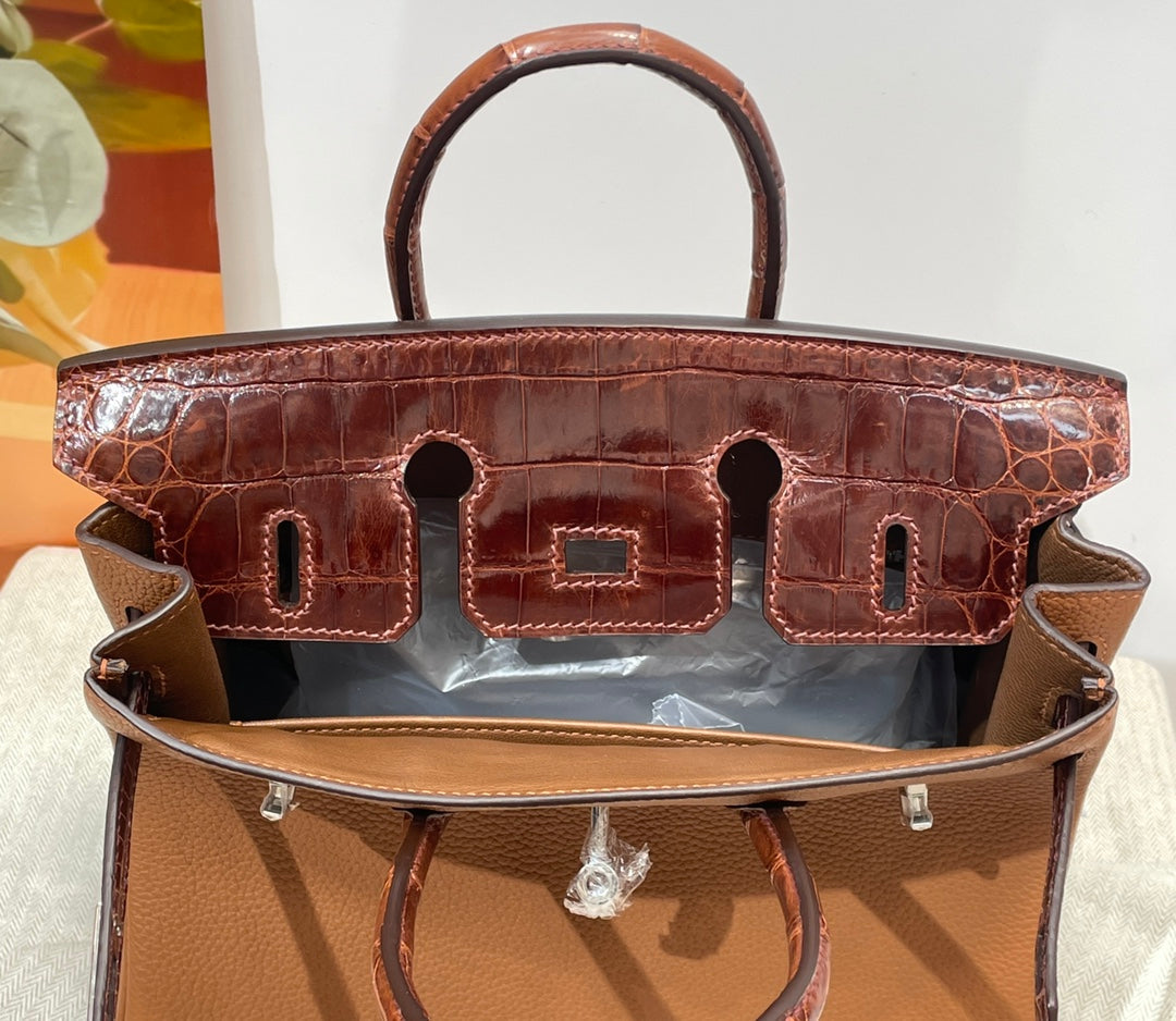 Hermès Birkin Bag Camel Crocodile Togo Gold Hardware H8608
