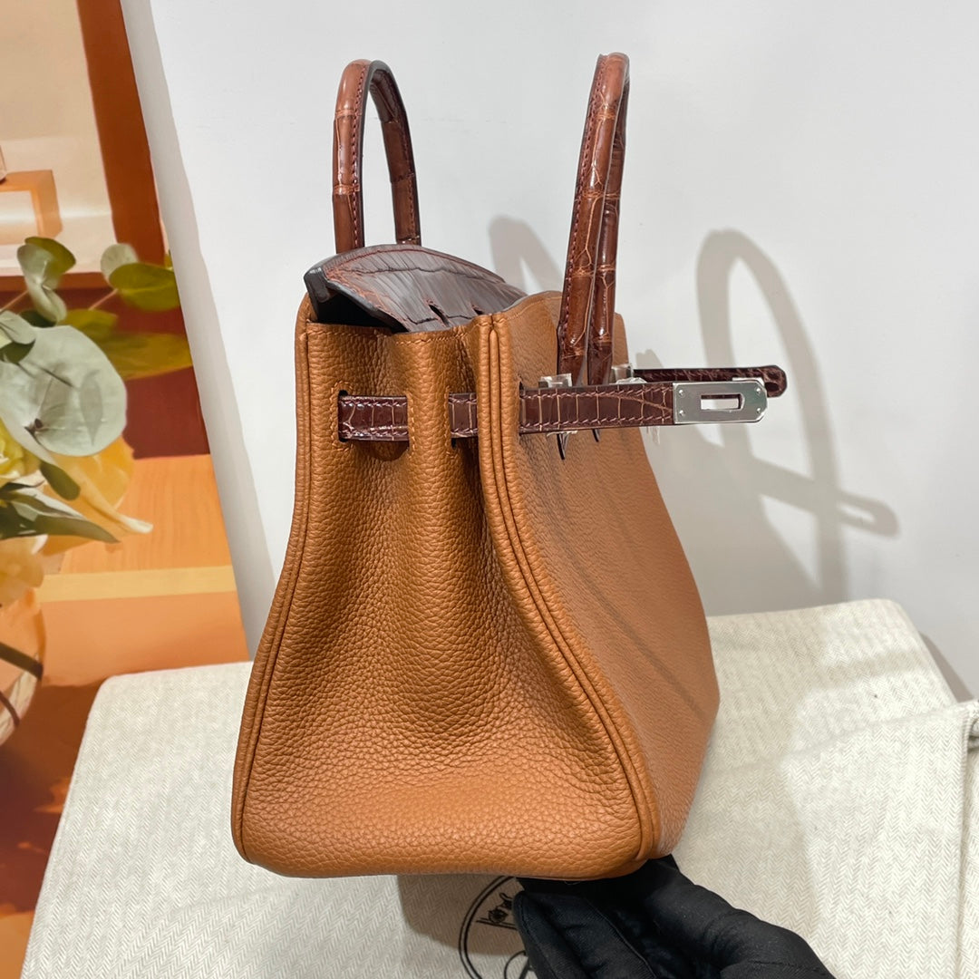 Hermès Birkin Bag Camel Crocodile Togo Gold Hardware H8608