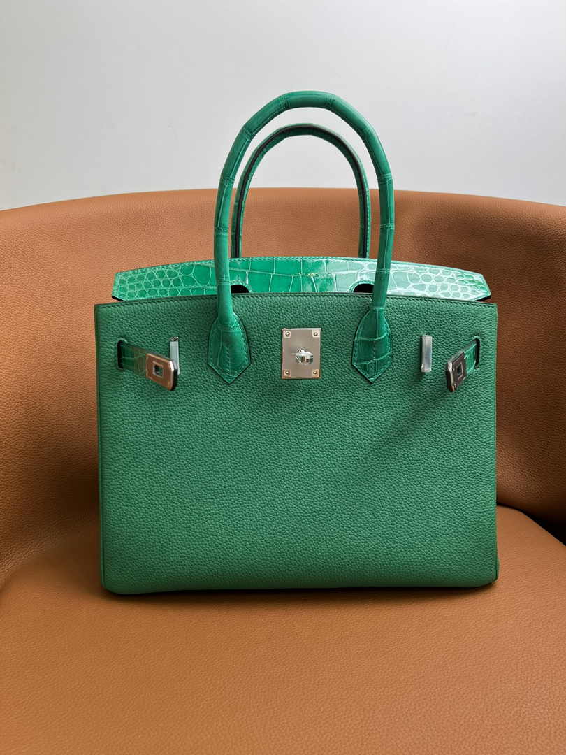 Hermès Birkin Bag Green Crocodile Togo Gold Hardware H8602