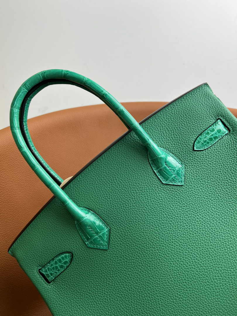 Hermès Birkin Bag Green Crocodile Togo Gold Hardware H8602