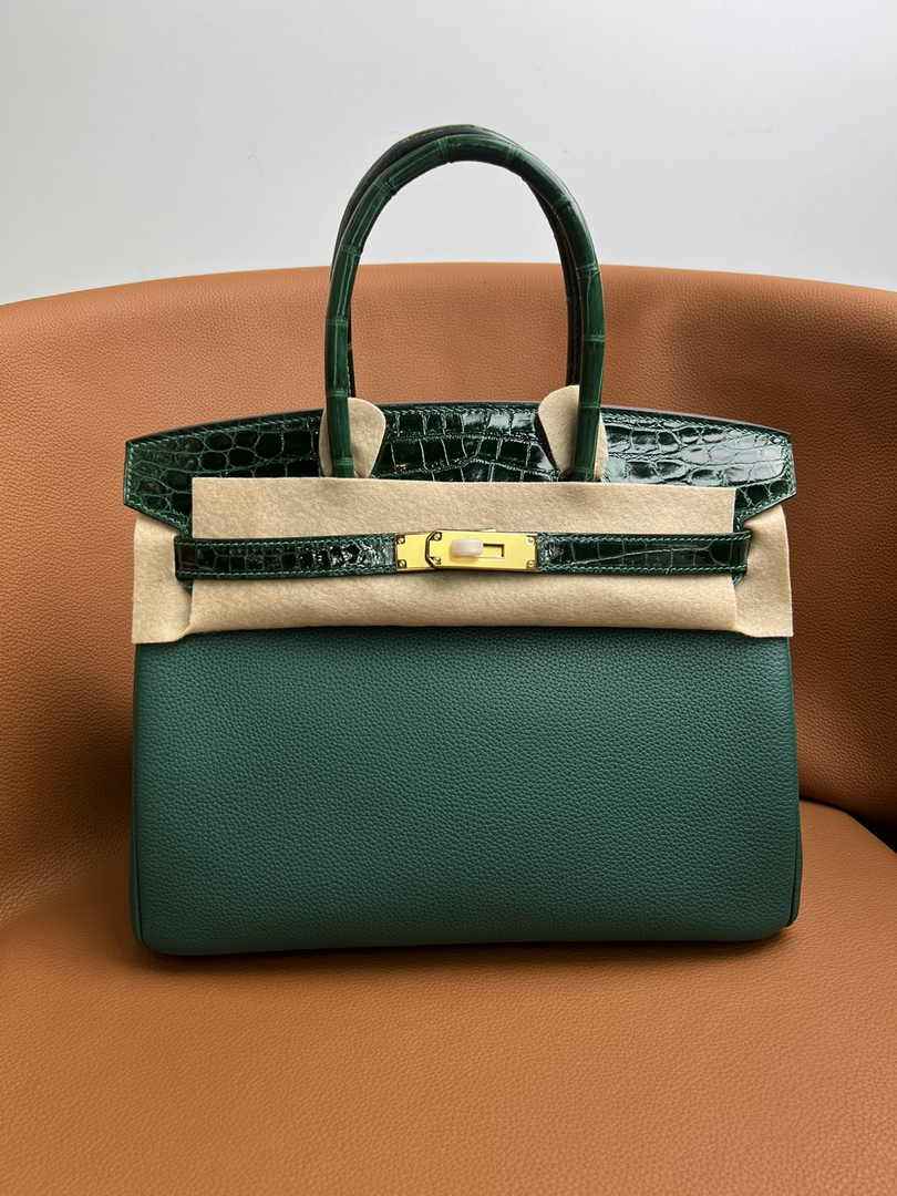 Hermès Birkin Bag Dark Green Crocodile Togo Gold Hardware H8603