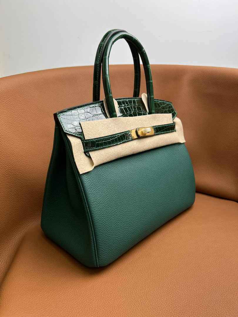 Hermès Birkin Bag Dark Green Crocodile Togo Gold Hardware H8603