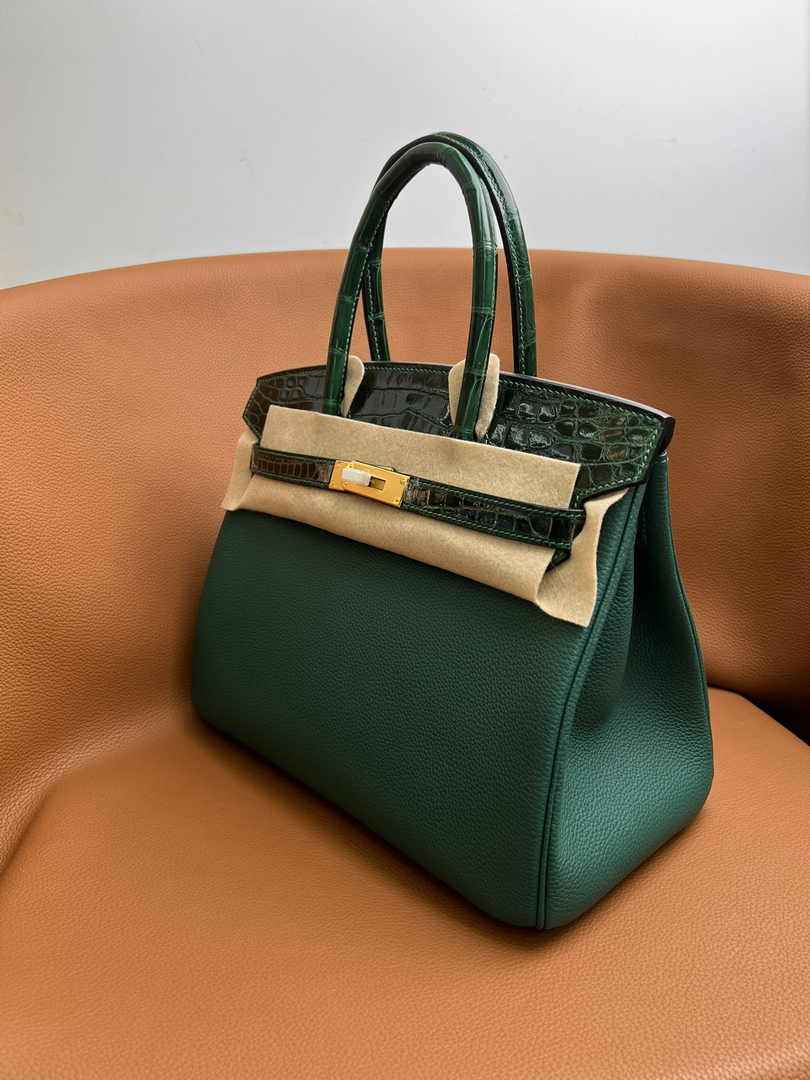 Hermès Birkin Bag Dark Green Crocodile Togo Gold Hardware H8603