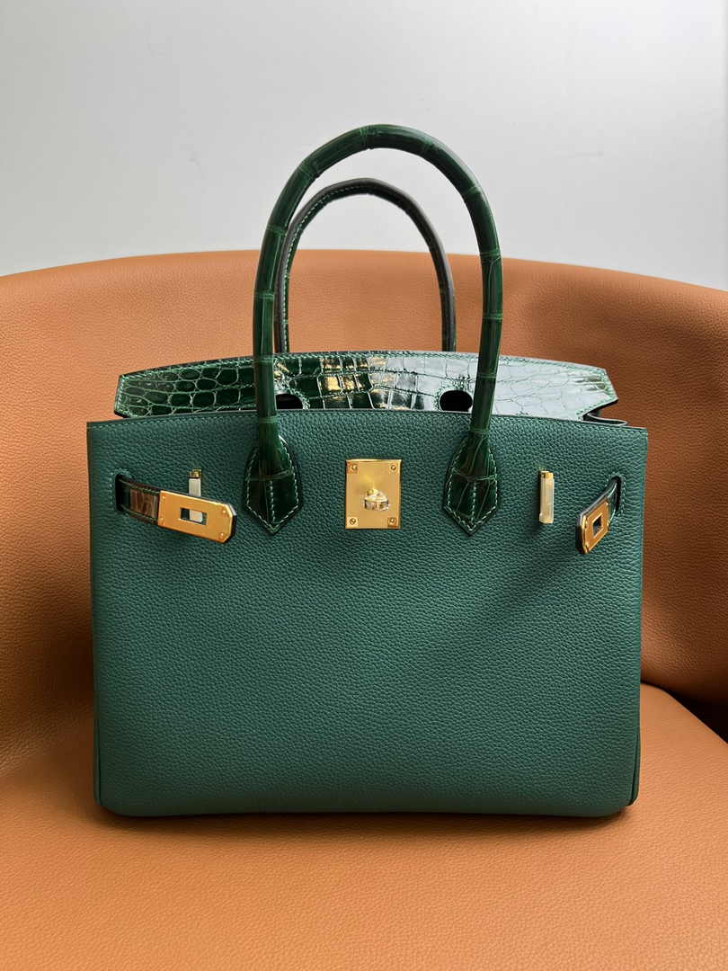 Hermès Birkin Bag Dark Green Crocodile Togo Gold Hardware H8603