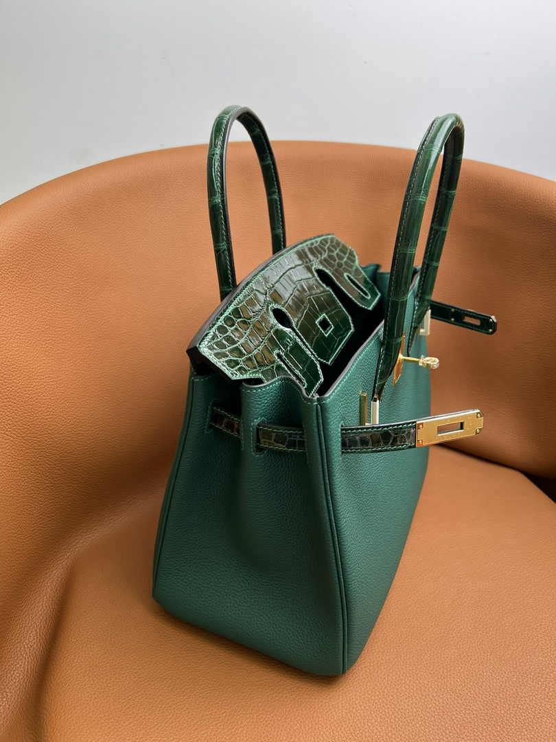 Hermès Birkin Bag Dark Green Crocodile Togo Gold Hardware H8603