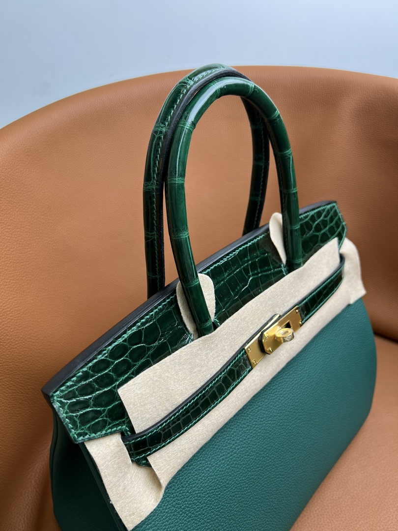 Hermès Birkin Bag Dark Green Crocodile Togo Gold Hardware H8603