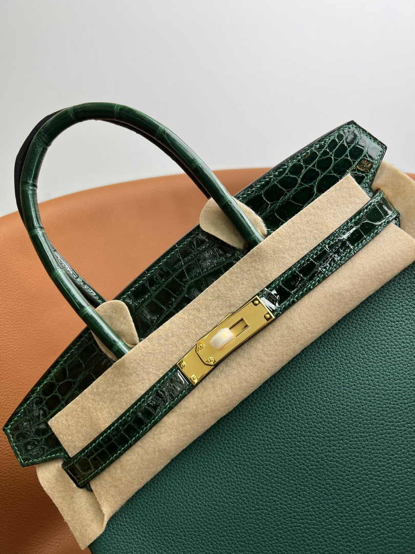 Hermès Birkin Bag Dark Green Crocodile Togo Gold Hardware H8603