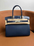 Hermès Birkin Bag Navy Blue Crocodile Togo Gold Hardware H8605