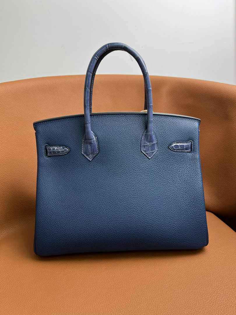 Hermès Birkin Bag Navy Blue Crocodile Togo Gold Hardware H8605