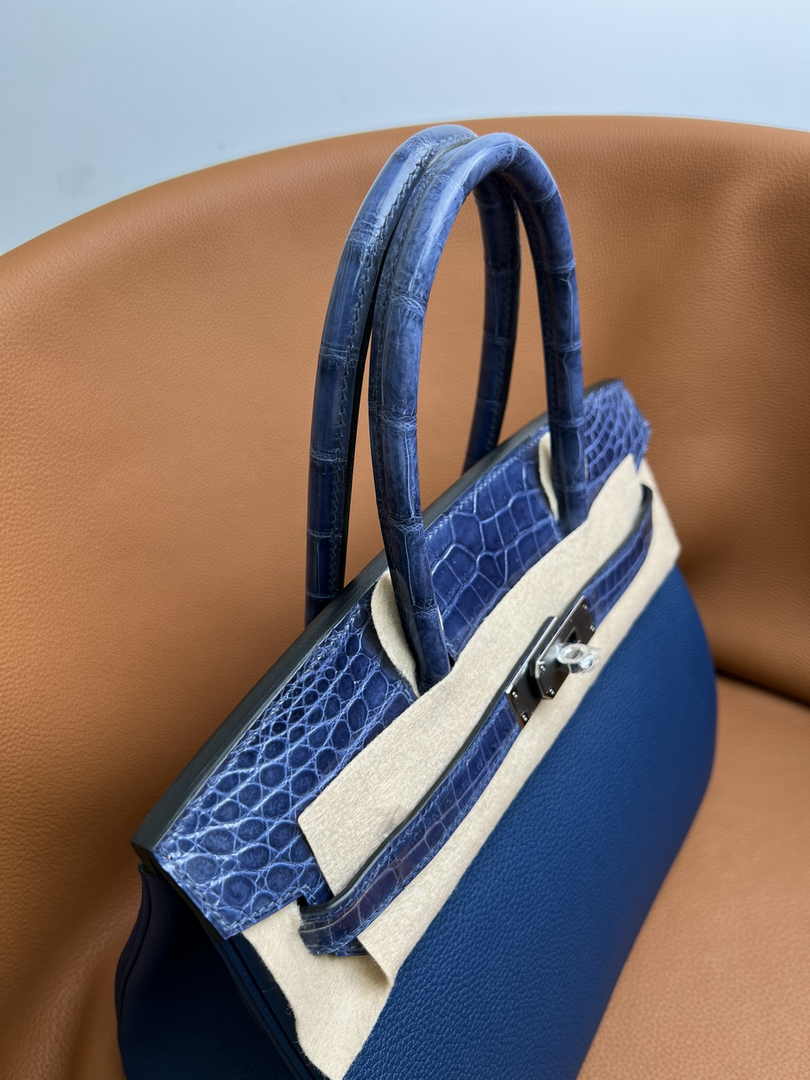 Hermès Birkin Bag Navy Blue Crocodile Togo Gold Hardware H8605