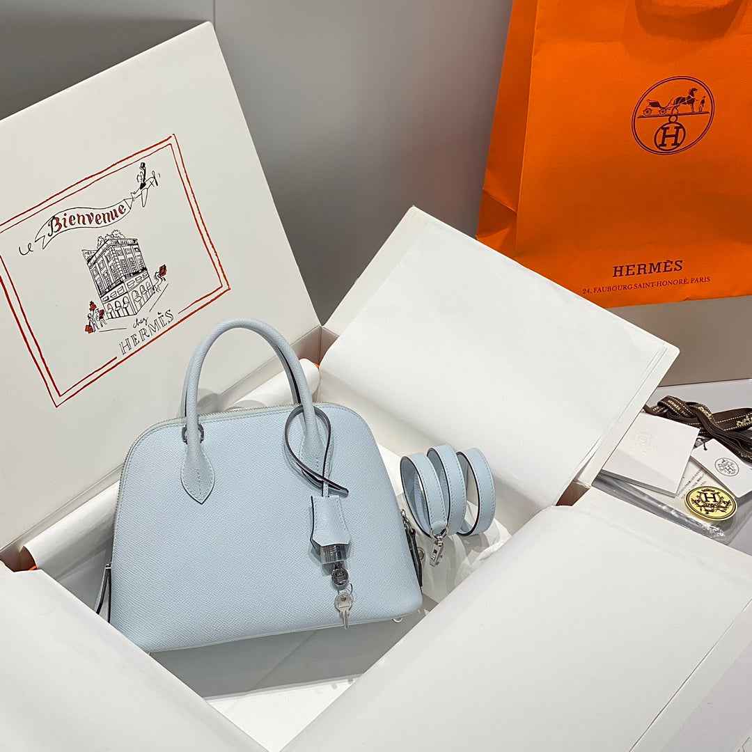 Hermes Bolide 1923 Bag 25 in Blue Epsom Calfskin Silver Hardware